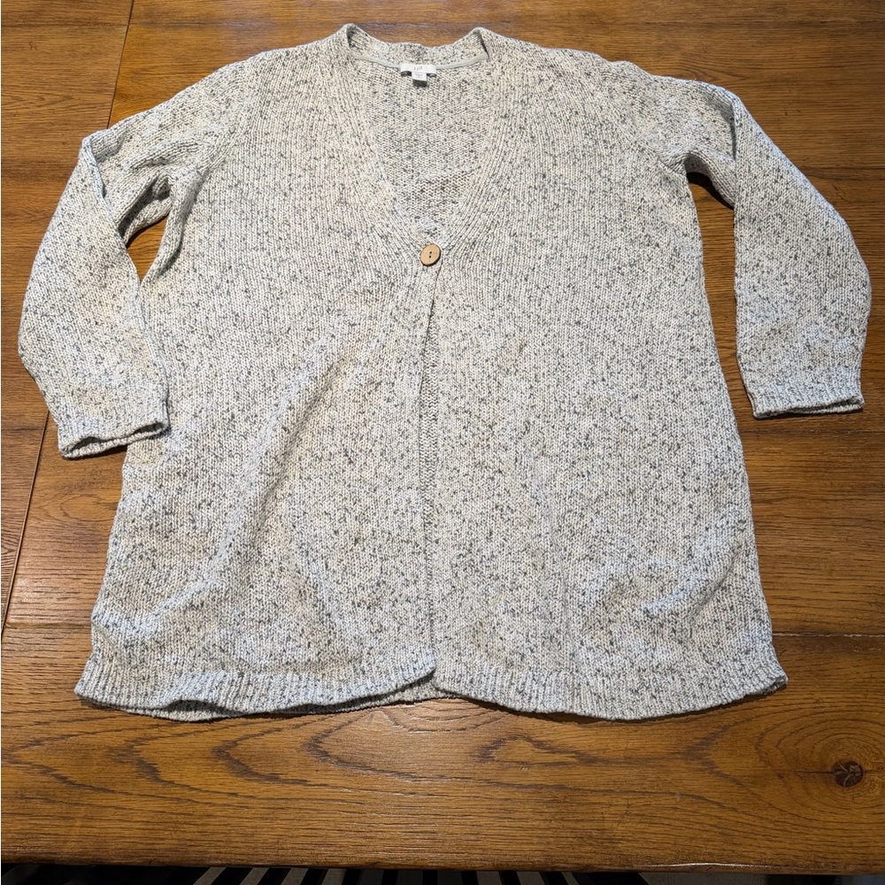 J Jill Cardigan Sweater Womens Medium Gray Cotton Linen One-Button V Neck